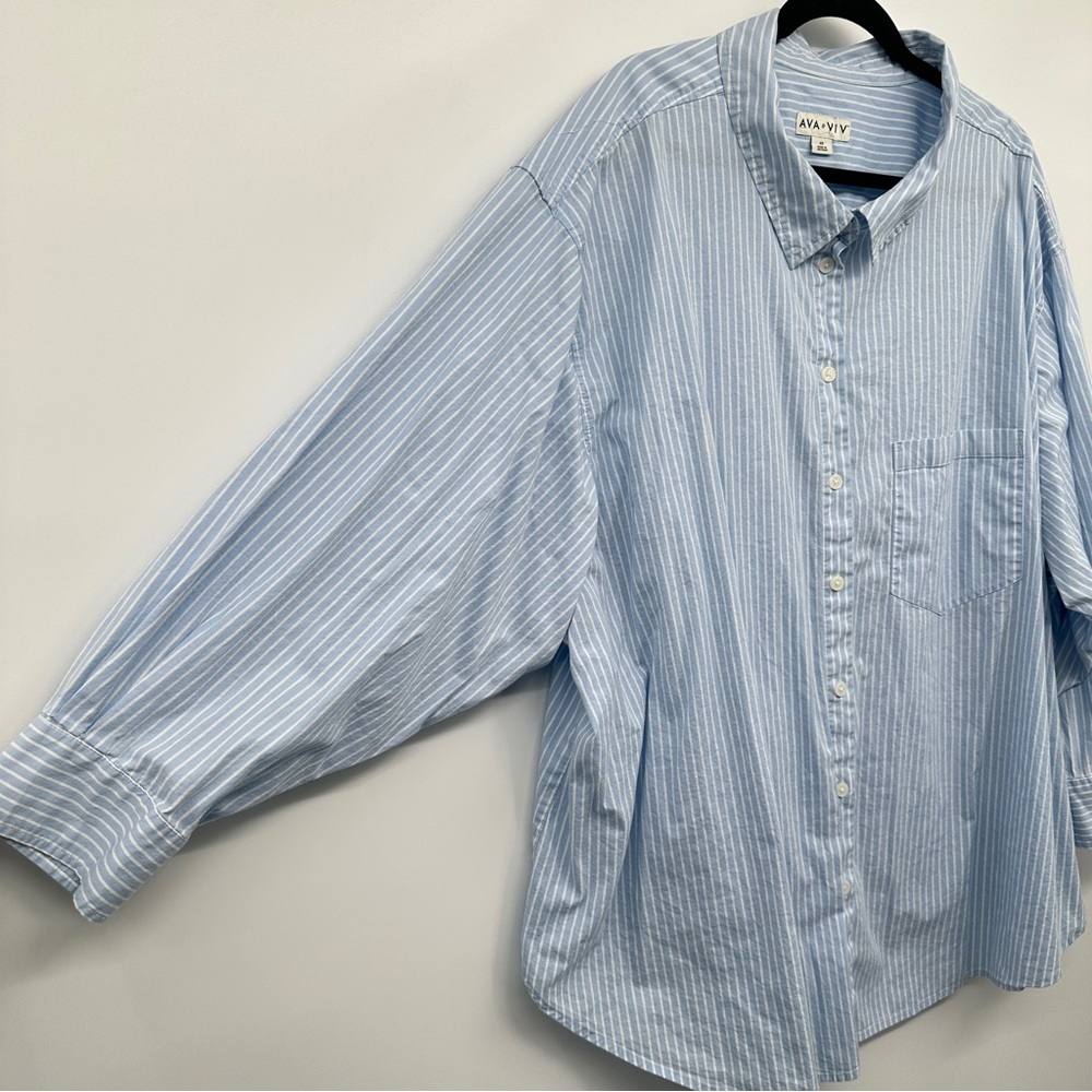Ava & Viv Light Blue Striped Button Up Shirt Top Womens Plus Size 4X‎ Stretch - Picture 3 of 9